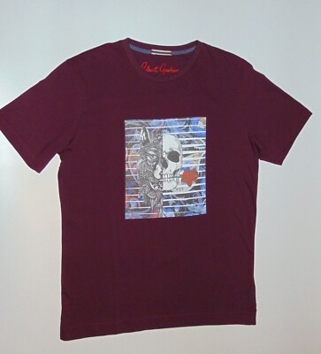 Robert Graham Wolfe Skull Print T Shirt Crew Neck Burgundy M/M Retail $78 NEW