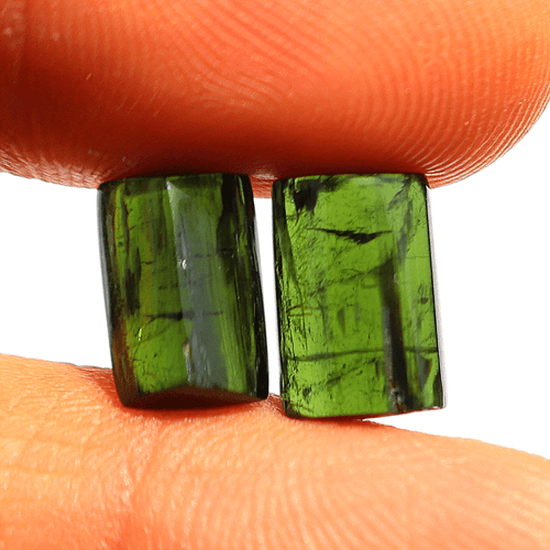 2 Pezzi Tormalina Verde Naturale Alta Qualità 10,5-10,9mm Pan di Zucchero Cabochon Gemme - Foto 8 di 9