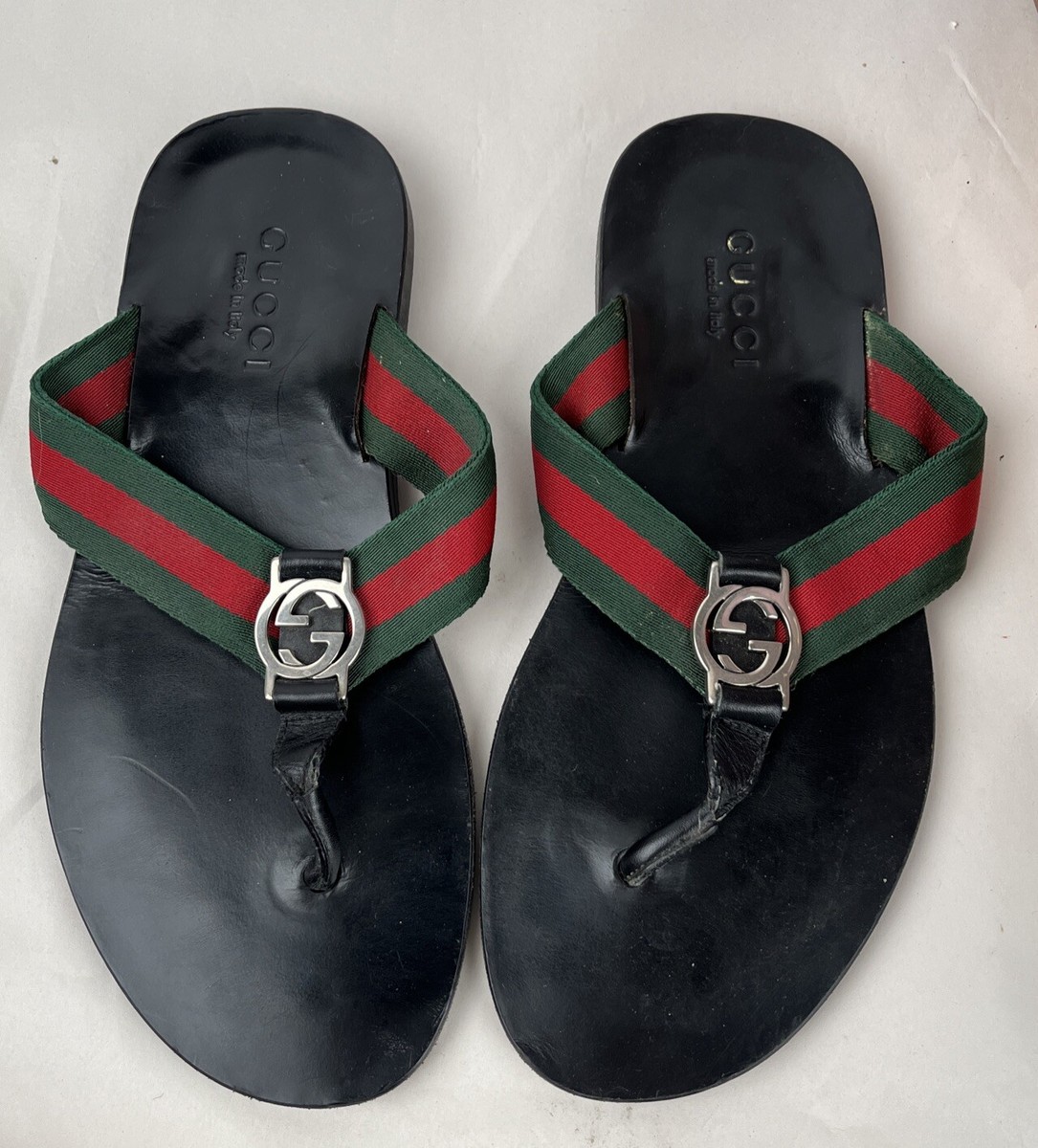 GUCCI THONG WEB FLIPFLOPS GG SIZE 6 SANDALS FLATS WOMENS BLACK