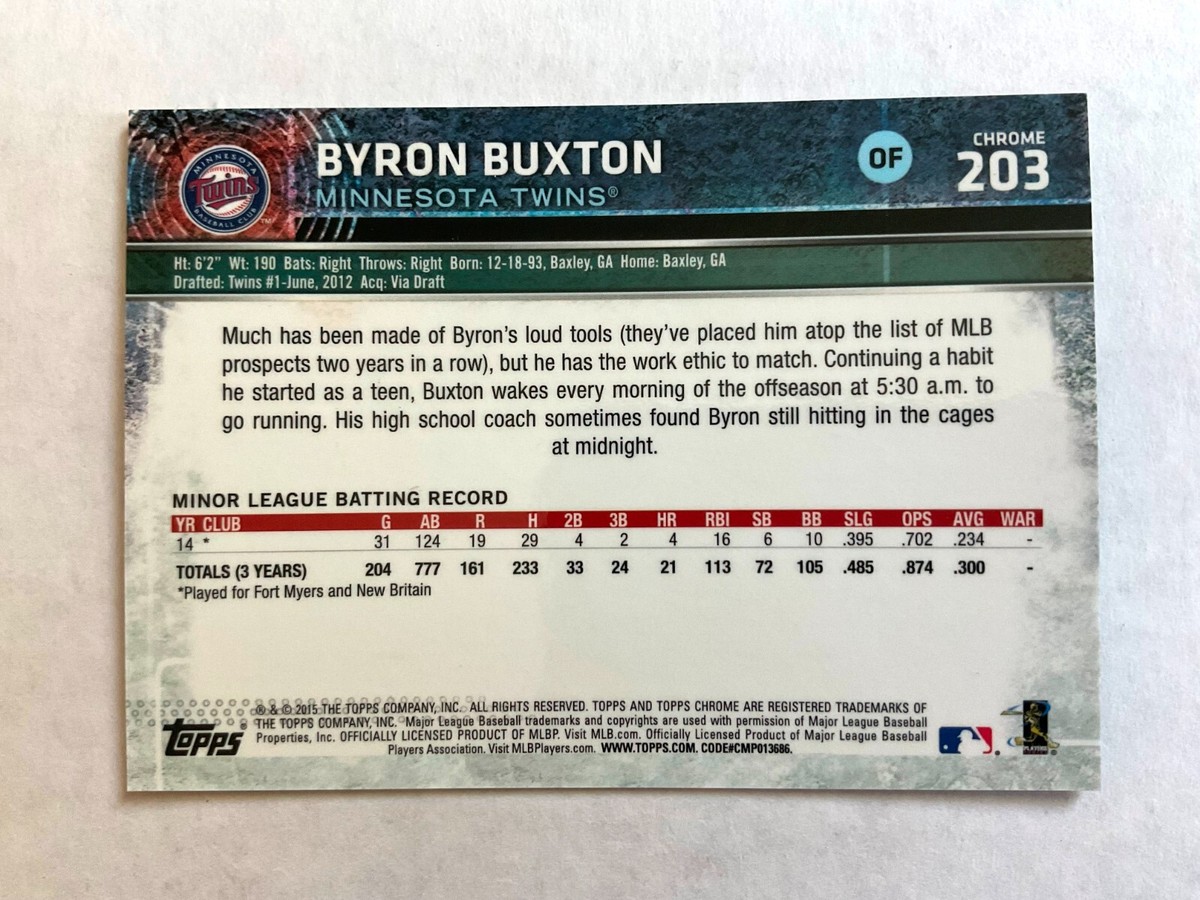 BYRON BUXTON Rookie Card RC - 2015 Topps Chrome #203 - Twins