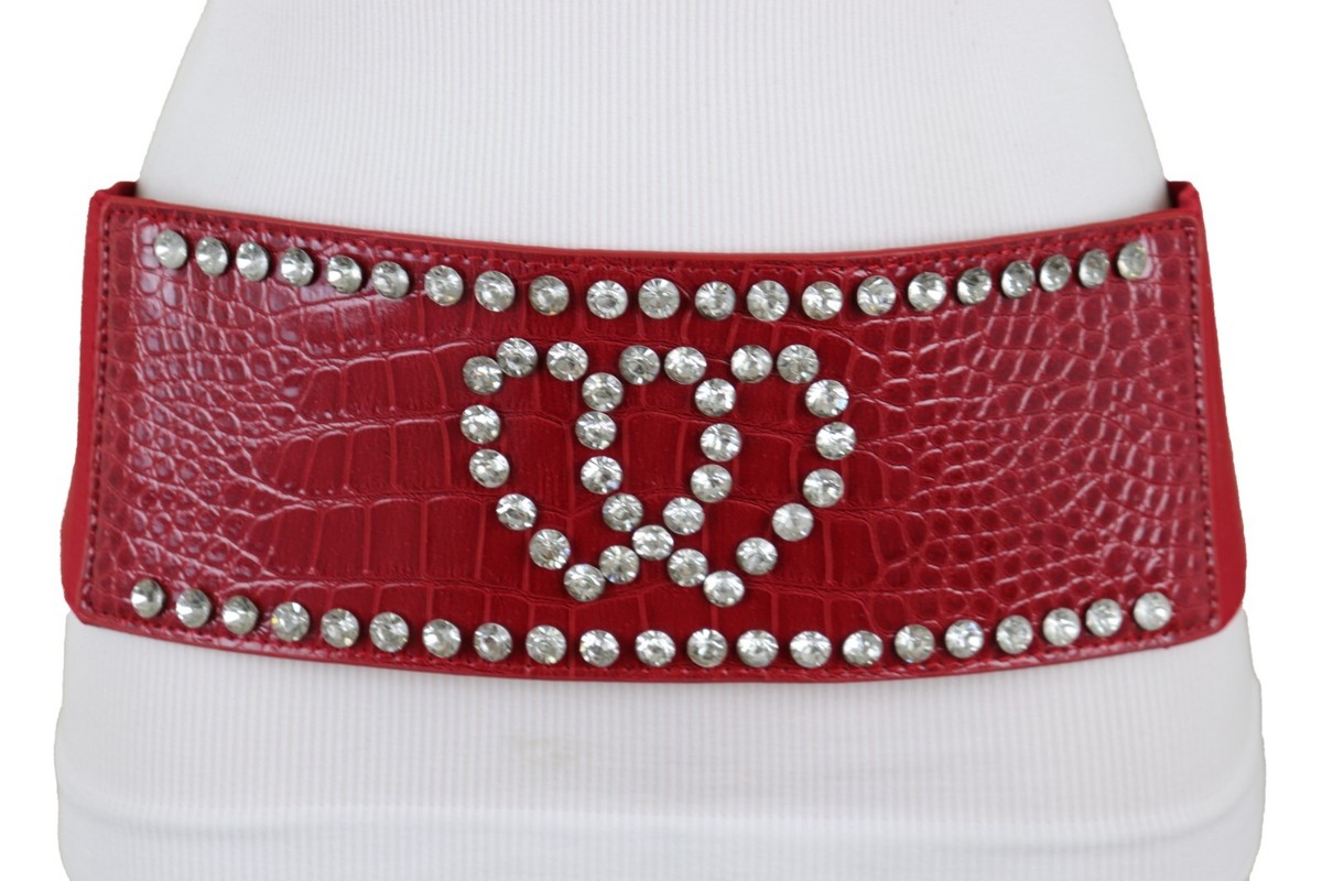 Red Wide Genuine LEATHER Elastic Waist Belt with Silver Buckle s-l1200.png main image 2