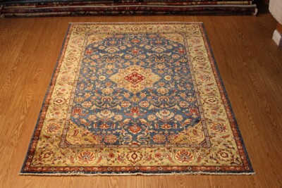 HAND-MADE_FINE-QUALITY-6X9 BLUE COLOR rug Made out of Natural Wool Natural Dyes