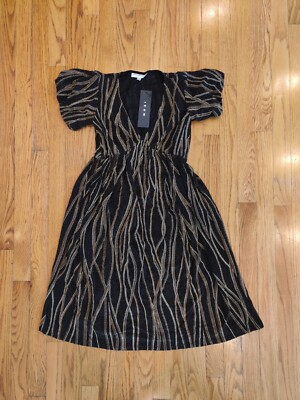 Christopher Deane V-Neck Princess Sleeve Dinner/Party Dress XS Black/Gold