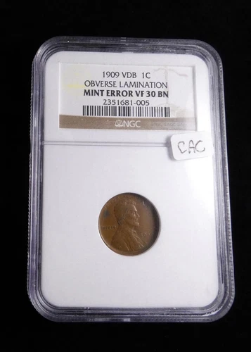 1909 VDB Lincoln Cent NGC Certified Mint Error VF 30 BN #3773