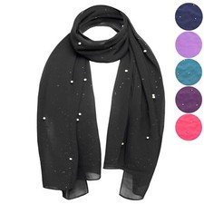 Pearl Chiffon Scarf, Glitter Head Wrap Hijab Scarves for Women