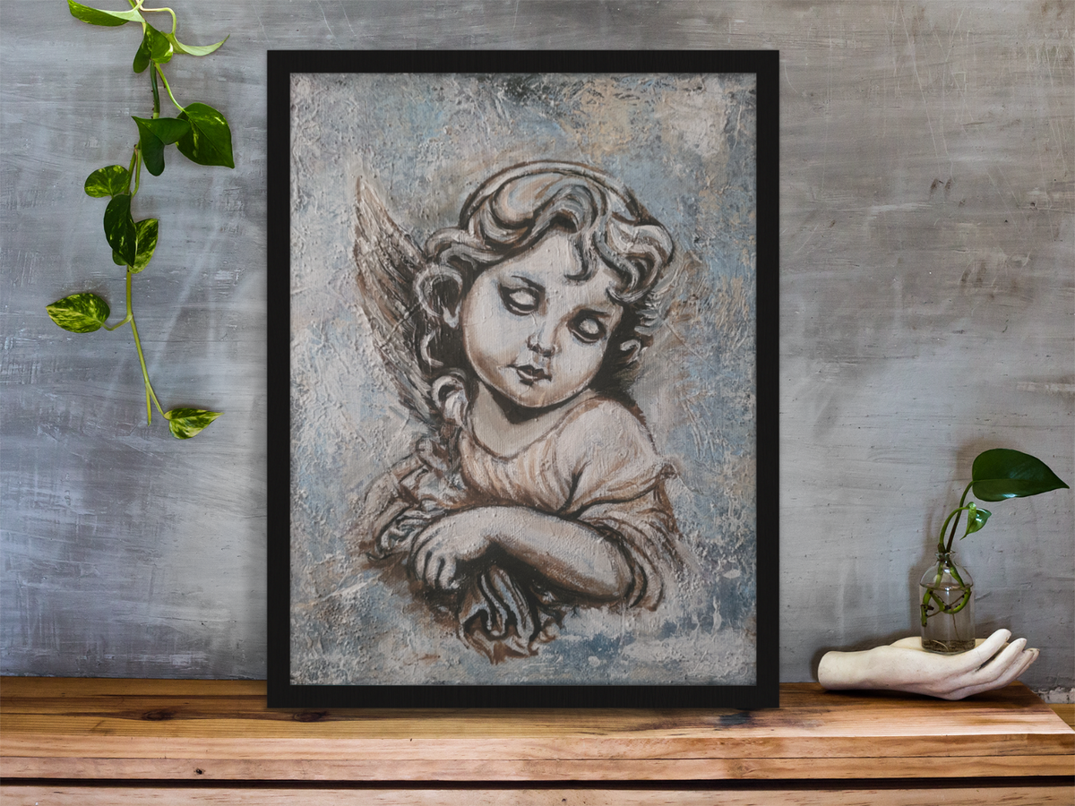 Angel - mixed media painting on canvas 20x30cm | eBay
