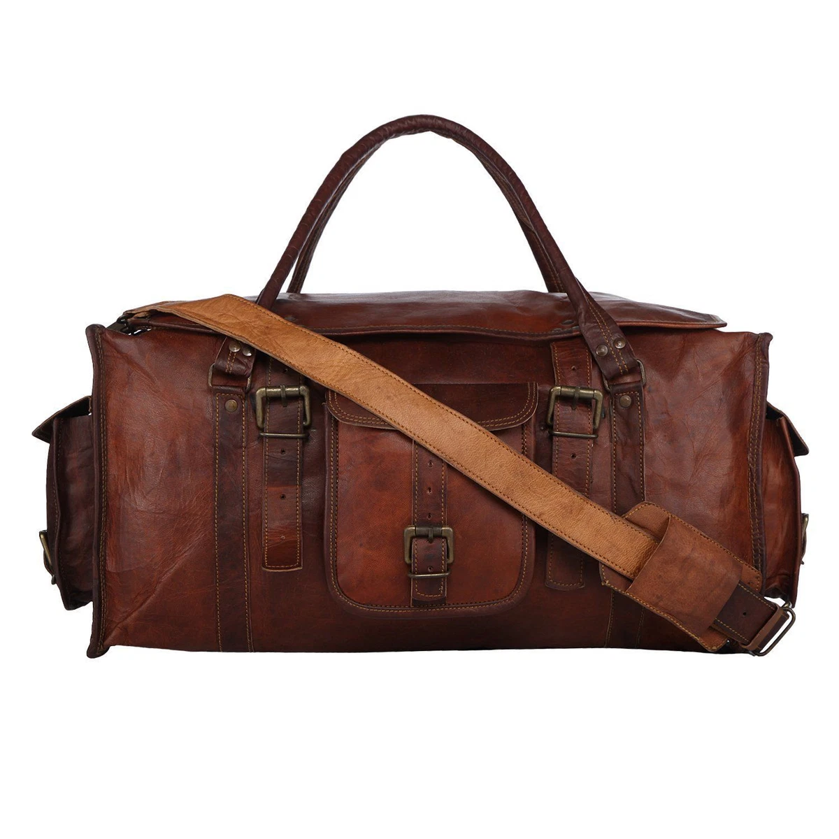 Retro Indian Leather Duffle Weekender Holdall Overnight Bag Men