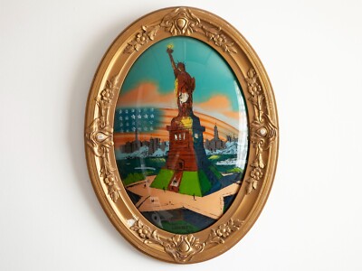 Vintage Oval Framed Statue of Liberty - Reverse Painted Convex