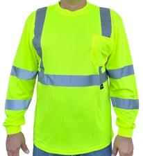 Yellow High Visibility Long Sleeve Safety Shirt Reflective Stripes /Choose Size 