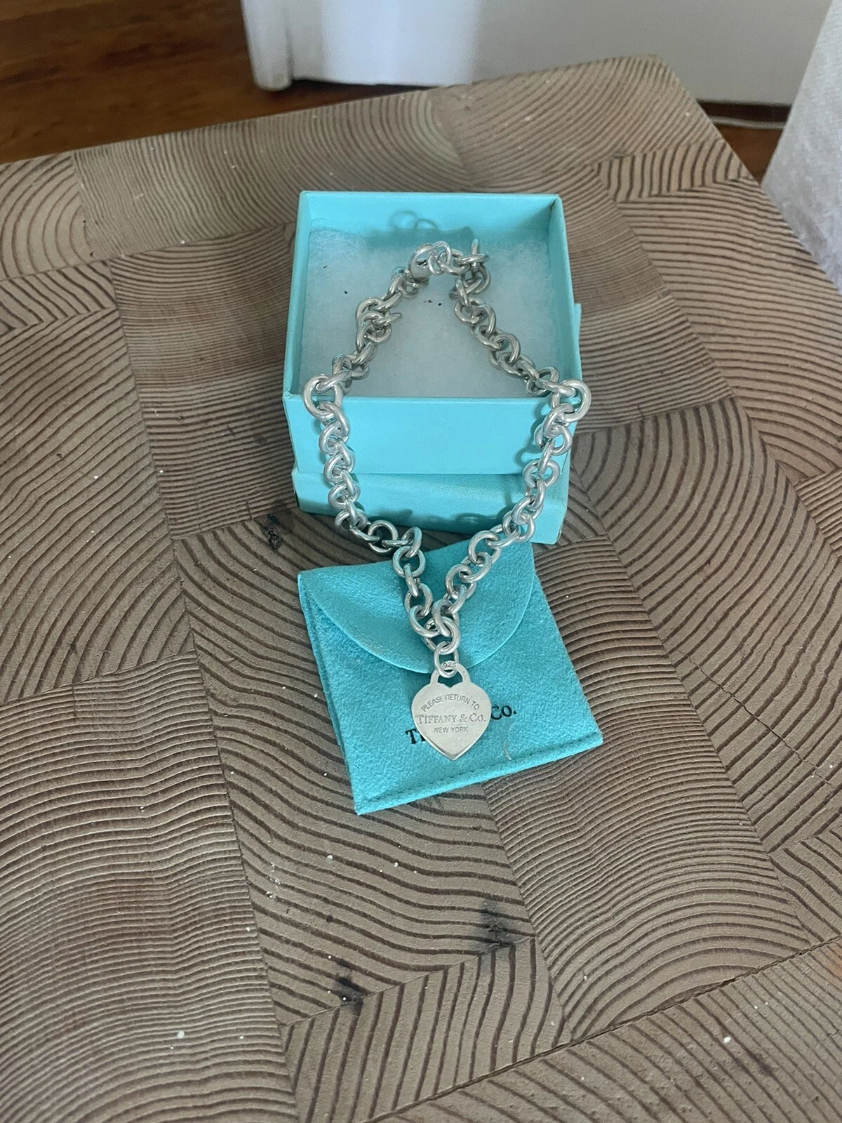 Tiffany & Co 925 Sterling Silver Heart Tag Choker Chain Link Necklace 15.94"