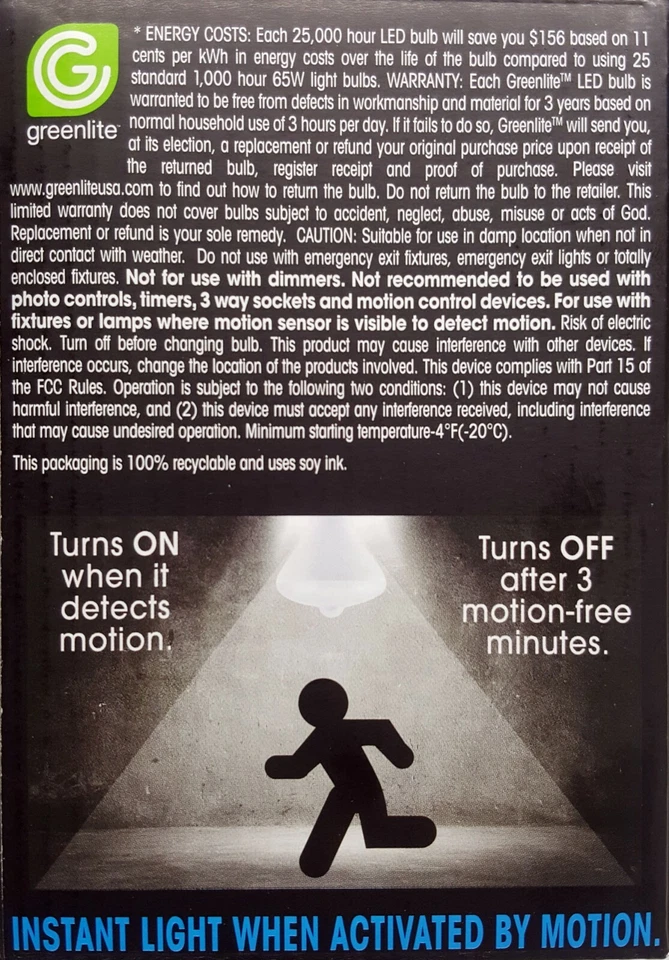 2 Pack LED Motion Sensor Light Bulbs 13W  3000k  100 Watt Equivalent 1050 Lumens - Image 3 of 3