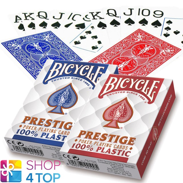 2 DECKS BICYCLE PRESTIGE 100% PLASTIC POKER PLAYING CARDS JUMBO RED BLUE NEW 2 DECKS BICYCLE PRESTIGE 100% PLASTIC POKER PLAYING CARDS JUMBO RED BLUE NEW