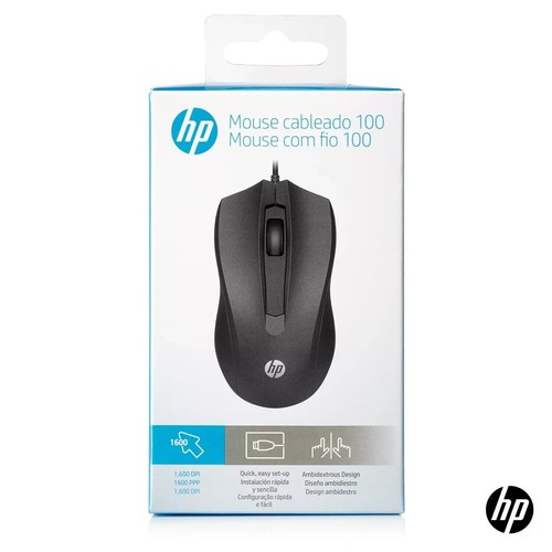 HP Wired Mouse 100 with 1600 DPI Optical Sensor USB Plug-&-Play - Black - Picture 2 of 3
