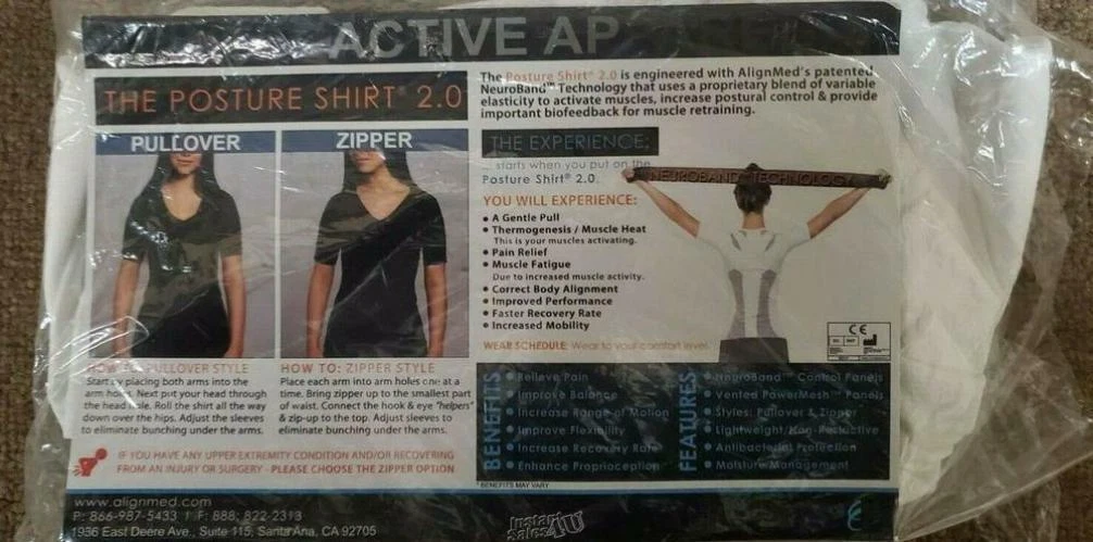 AlignMed Womens Posture Correcting Shirt 2.0 Neuroband Technology White Medium M