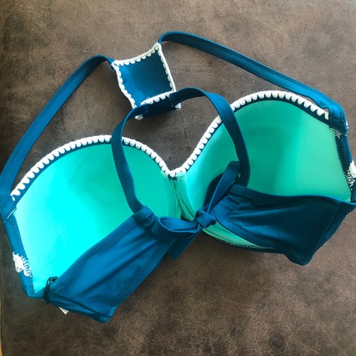 NWT Shade & Shore 36DD Strappy Racerback Bikini Top Teal Crochet Underwire Cups - Picture 8 of 10