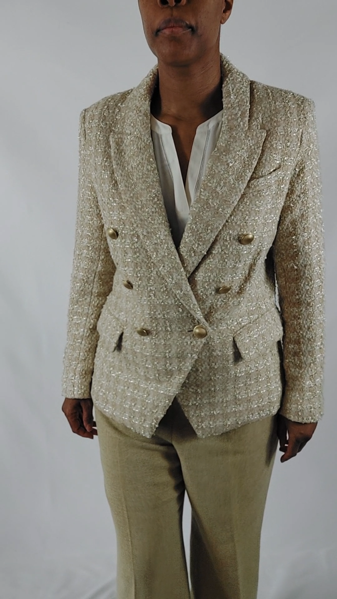 L'agence Kenzie Double-Breasted Tweed Rose Gold Blazer. Size