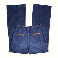 Vintage 70s High Waisted Wide Leg Denim Flare Jeans size 12 Retro Boho Hippie