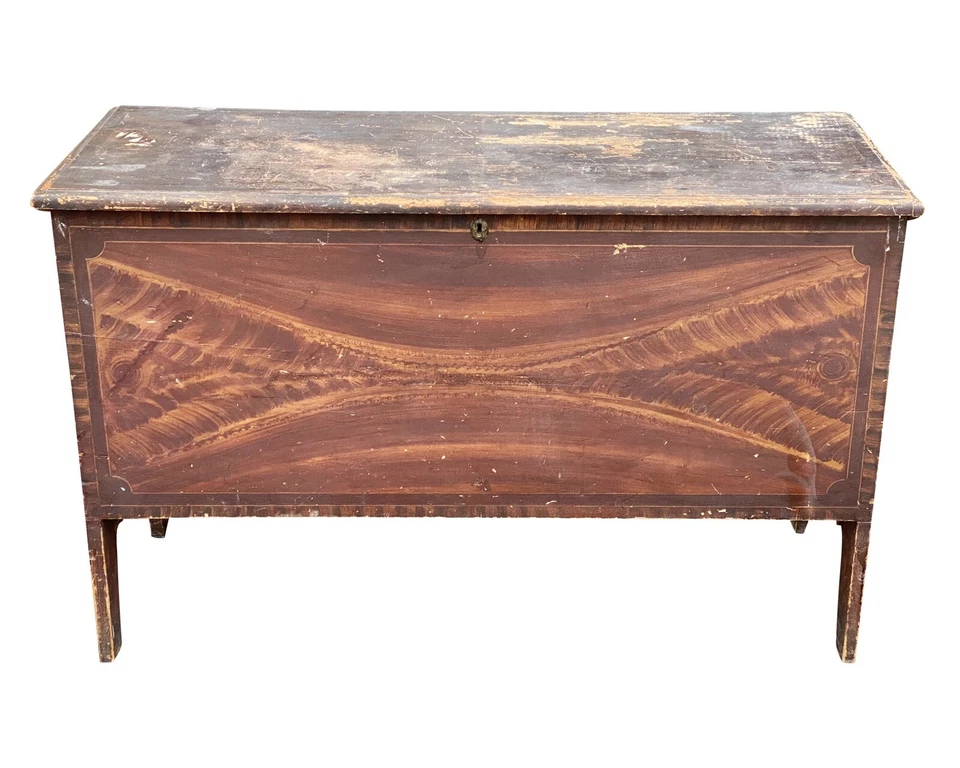 Antiguo cofre/baúl manta pintado de grano de caoba y palisandro blanco Hepple Foto 4 de 4