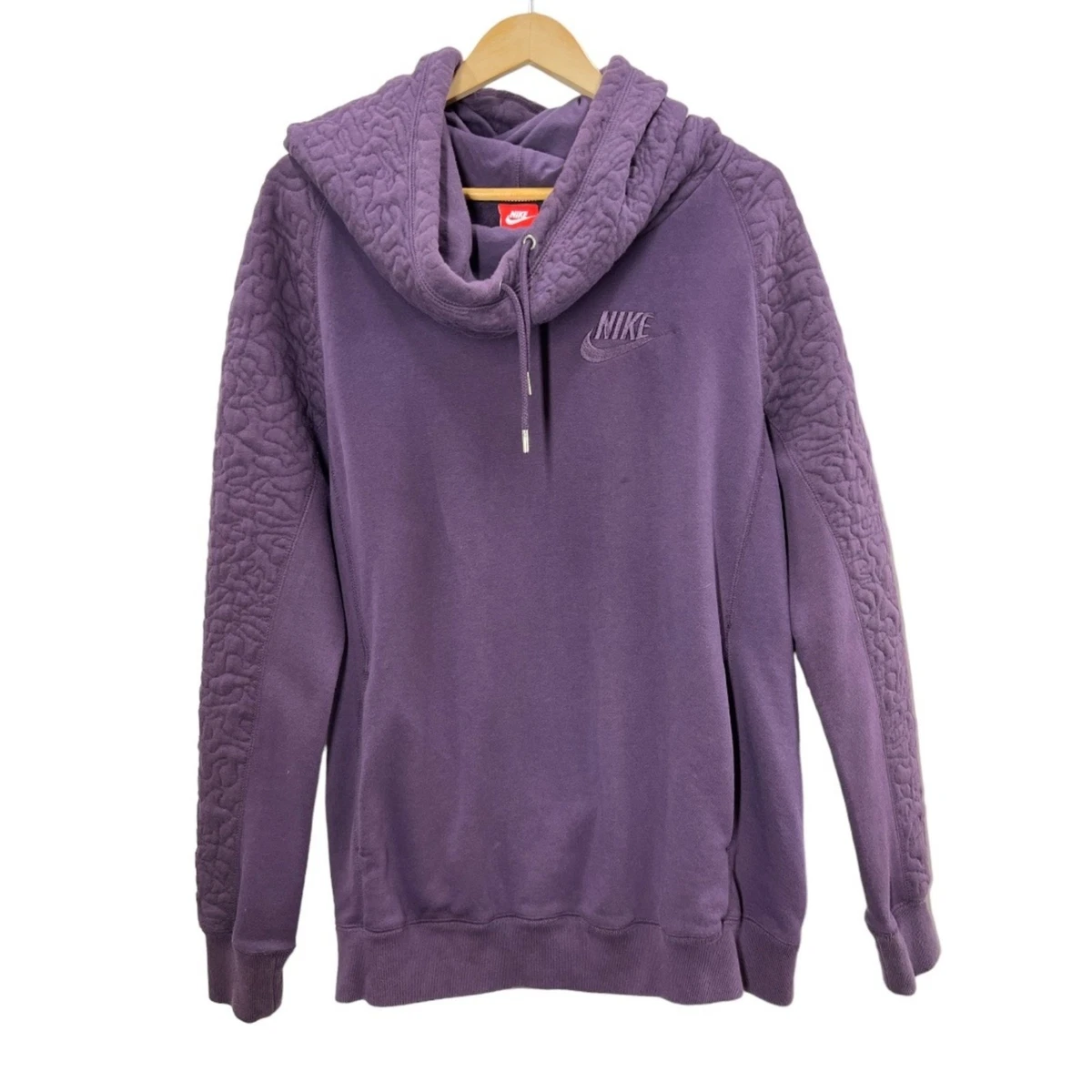 Nike Sweatshirt Purple Quilted Rally Hoodie Women s Size M Cowl Neck