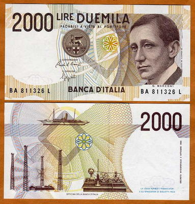 #ad Italy 2000 ND 1990 1994 issue last pre Euro P 115 UNC Marconi $5.65