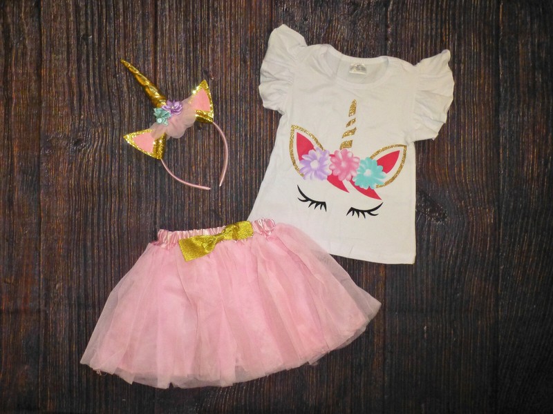 NEW Boutique Baby Girls Unicorn Shirt Tutu Headband Outfit Set 12-18 Months