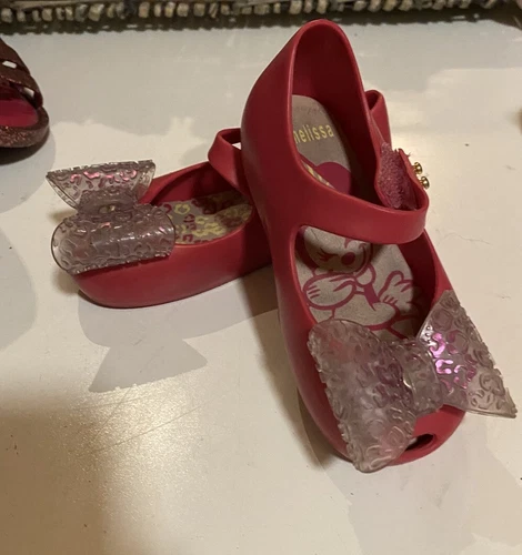 MINI MELISSA TODDLERS SIZE 3/EU 22-23 PINK - CLEAR BOW- STRAP-EUC - Picture 3 of 8