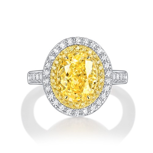 2CT Lab-Created Oval Cut Yellow Diamond Engagement Halo Ring 14 White Gold Cover - Picture 2 of 8