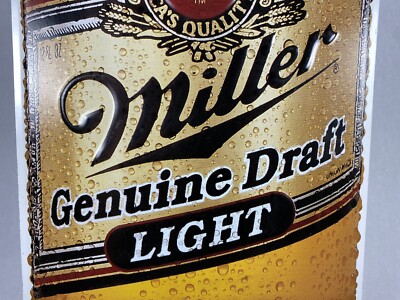 Miller Genuine Draft Light Metal Beer Bar Sign 30” Advertising
