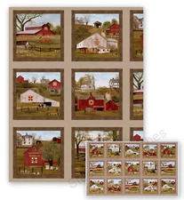 Amish Barn House Fabric Billy Jacobs Cotton 4704 Sepia Elizabeths 24" Panel