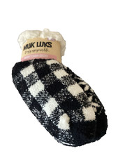 MUK-LUK SHORT CABIN SOCKS Black/White Knit Faux Fur Lined Socks 2 Pk. One Size