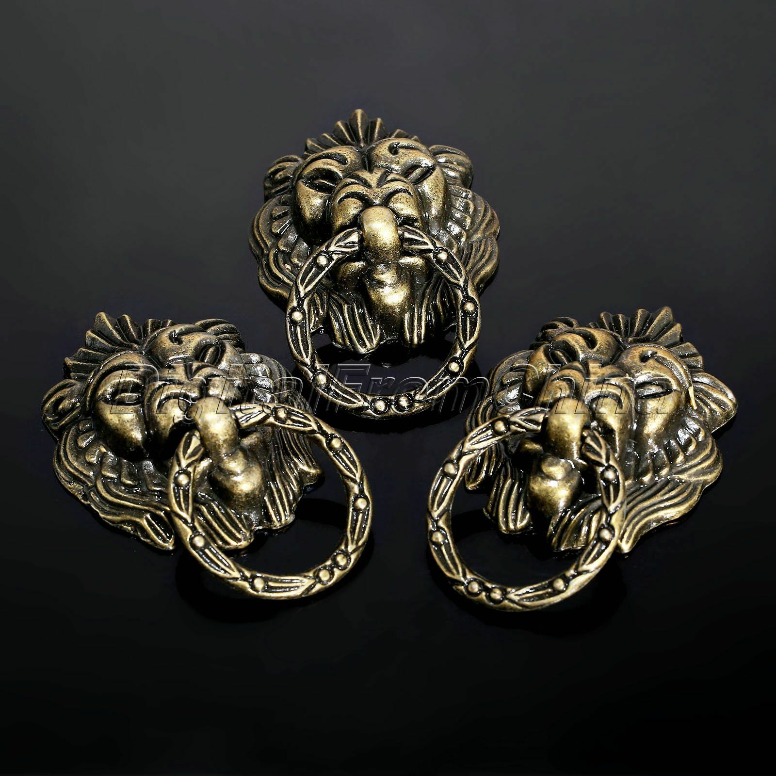 Vintage Brass Lion Head Cabinet Dresser Drawer Pulls Door Knobs