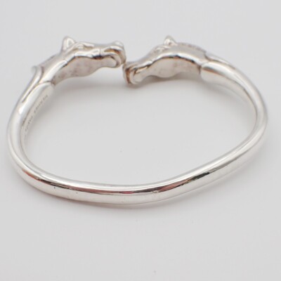 〈最終価格〉Hermes Cheval Double Head Bangle HERMES Logo Cheval Double Horse Head Bangle Bracelet Silver