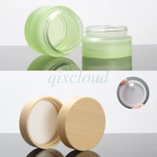 Green 20g 30g 50g Frosted Glass Cosmetics Jars Gel Cream Pot Containers PP Lids