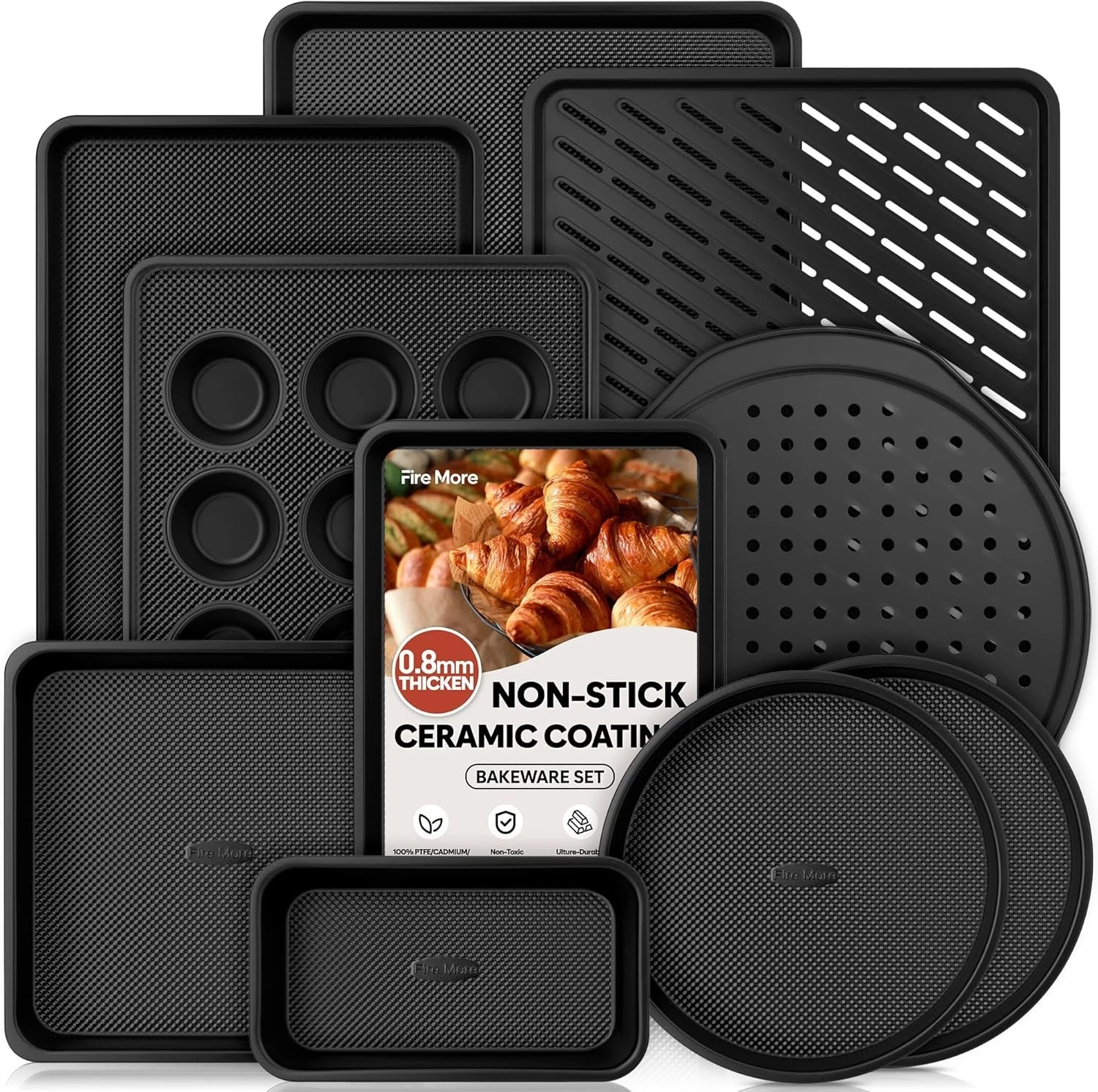 10-Piece Nonstick Baking Pan Set 0.8MM Thick Stackable Bakeware Sets