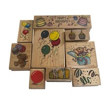 Rubber Stamp Lot Of 9 Birthday Celebration Party Stamps Scrapbook Craft GUC