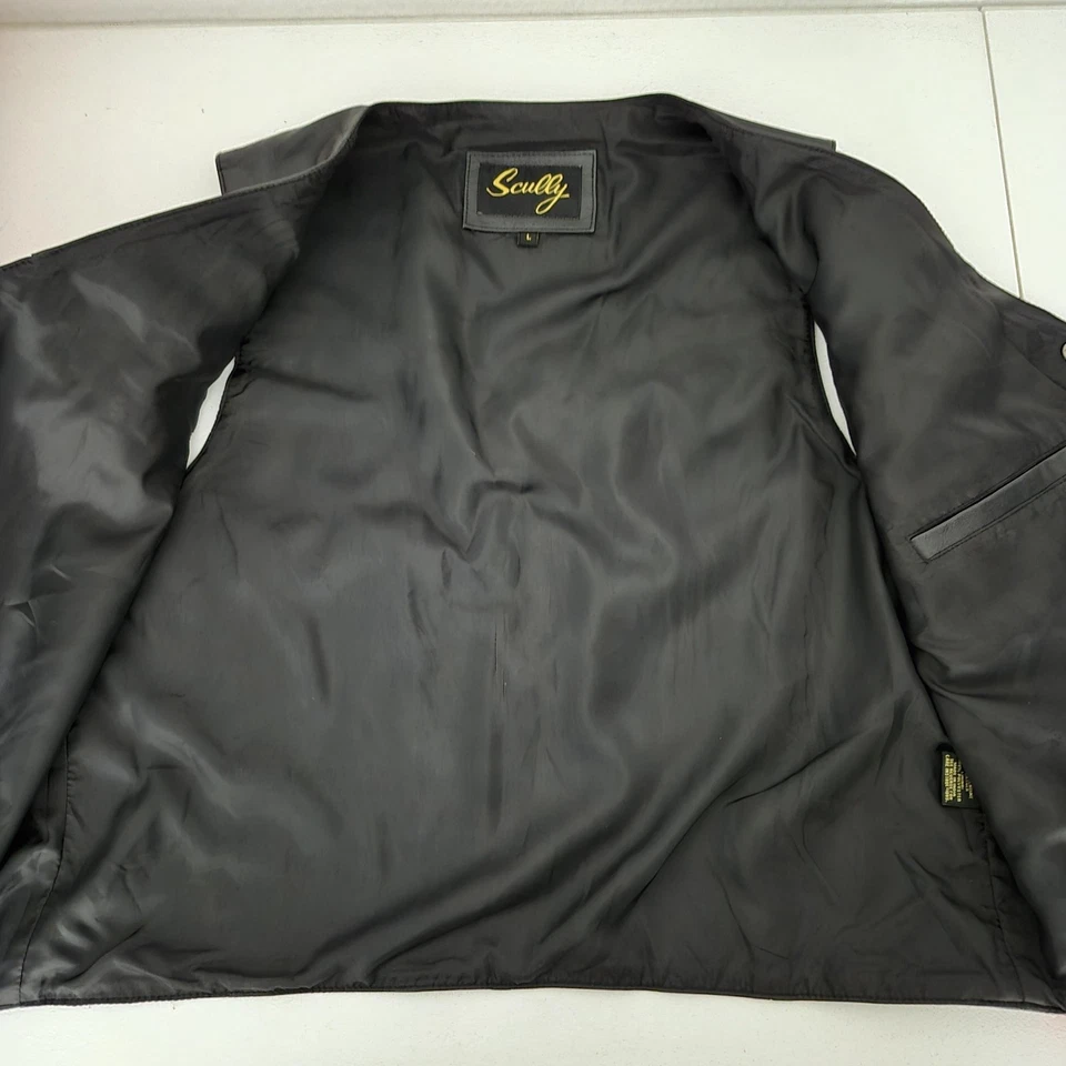 Chaleco de Cuero Scully Para Hombre Grande Negro Botón Occidental Frontal Forrado Genuino Foto 3 de 4