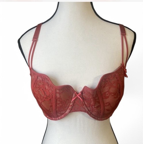 Adore Me Bra Sz 34DDD Dusana Coral Lace Underwire Padded Balconette Feminine - Picture 2 of 4
