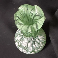 Rainbow Glass Company Hand Blown Green And White Spatter Glass Vase 4.5”