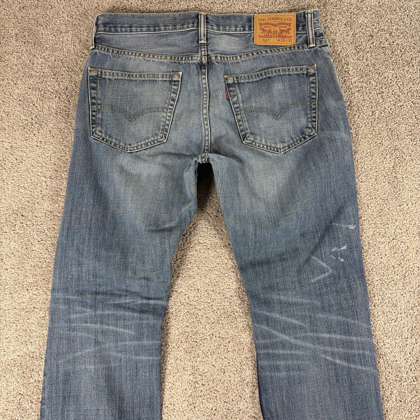 Levis 527 Jeans Mens 33x32 Blue Whiskered Honeycomb Wash Slim Bootcut Denim thumbnail 14
