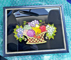 Superb Antique Folk Art Tinsel Foil Reverse Artwork "Bowl Of Fruits" Framed 1975 — photo 4