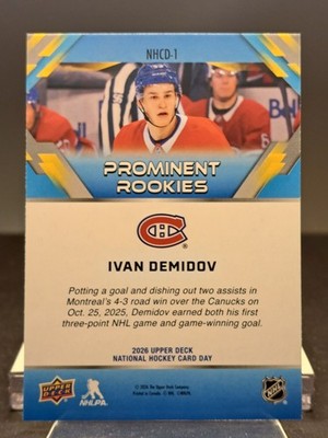 IVAN DEMIDOV 2026 UPPER DECK NATIONAL HOCKEY CARD DAY ROOKIE CARD