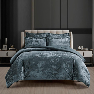 Smoke Blue Distressed Velvet 5-Piece Comforter Set - King Size