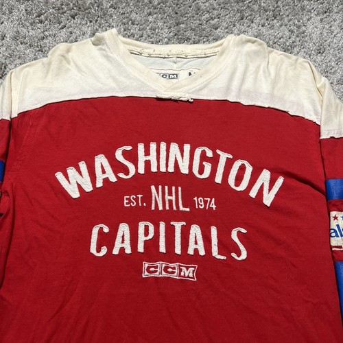Vintage Y2k Washington Capitals CCM Long Sleeve T Shirt Mens Medium Red Hockey - Picture 2 of 9