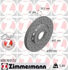 2x Bremsscheibe außenbelüftet 600.1601.52 ZIMMERMANN für SEAT VW