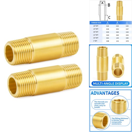 ChillWaves CWJX503 Brass Long Nipple Pipe 3/4" NPT Male x Male 2" 2-PACK