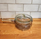 Vintage PYREX 6323-B Flame Ware Glass Pan With Pour Spout  & Lid 6824-C-8323-C