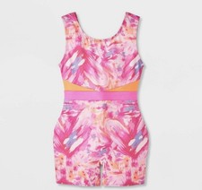 Cat  Jack Girls Abstract Watercolor Sleeveless Leotard Pink Orange 20