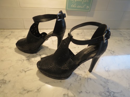 Michael Kors Alyssa peep toe booties sandals women black size 8.5 leather - Picture 3 of 7