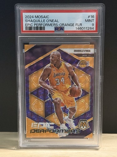 2024-25 Mosaic Epic Performers Orange Fluorescent Shaquille O'Neal #16 /25 PSA 9