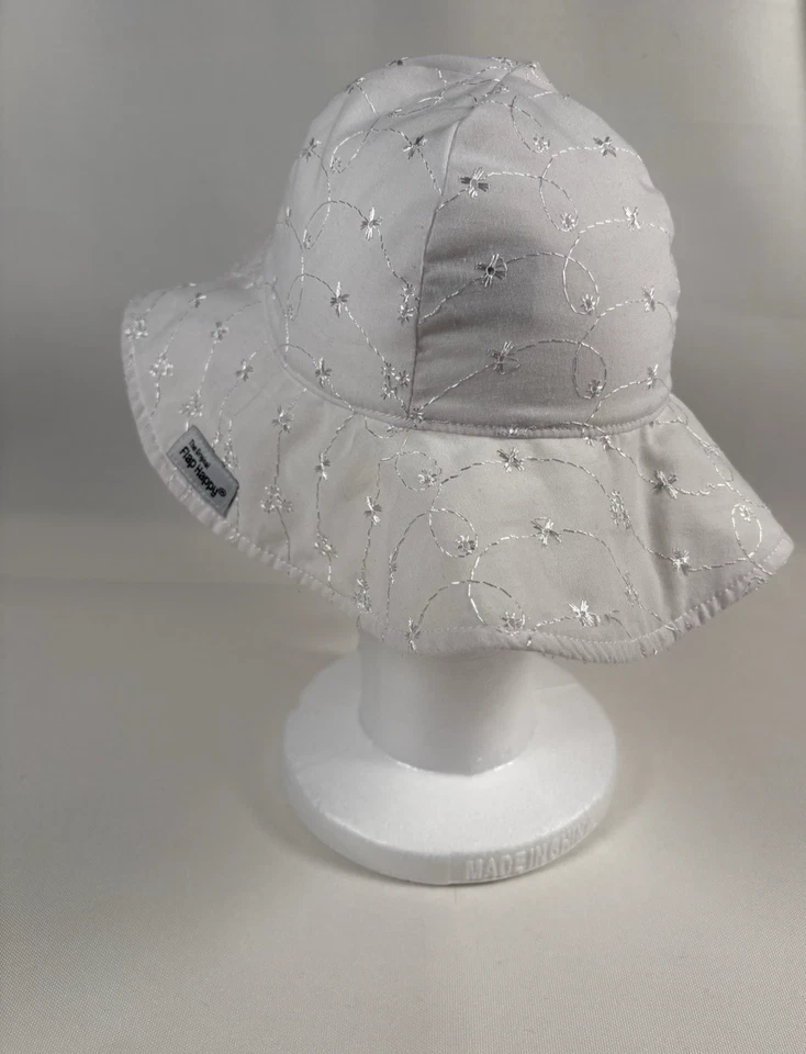 Sombrero para el sol The Original Flap Happy Toddler niños talla L blanco ojales-corbata de encaje floppy Foto 3 de 4